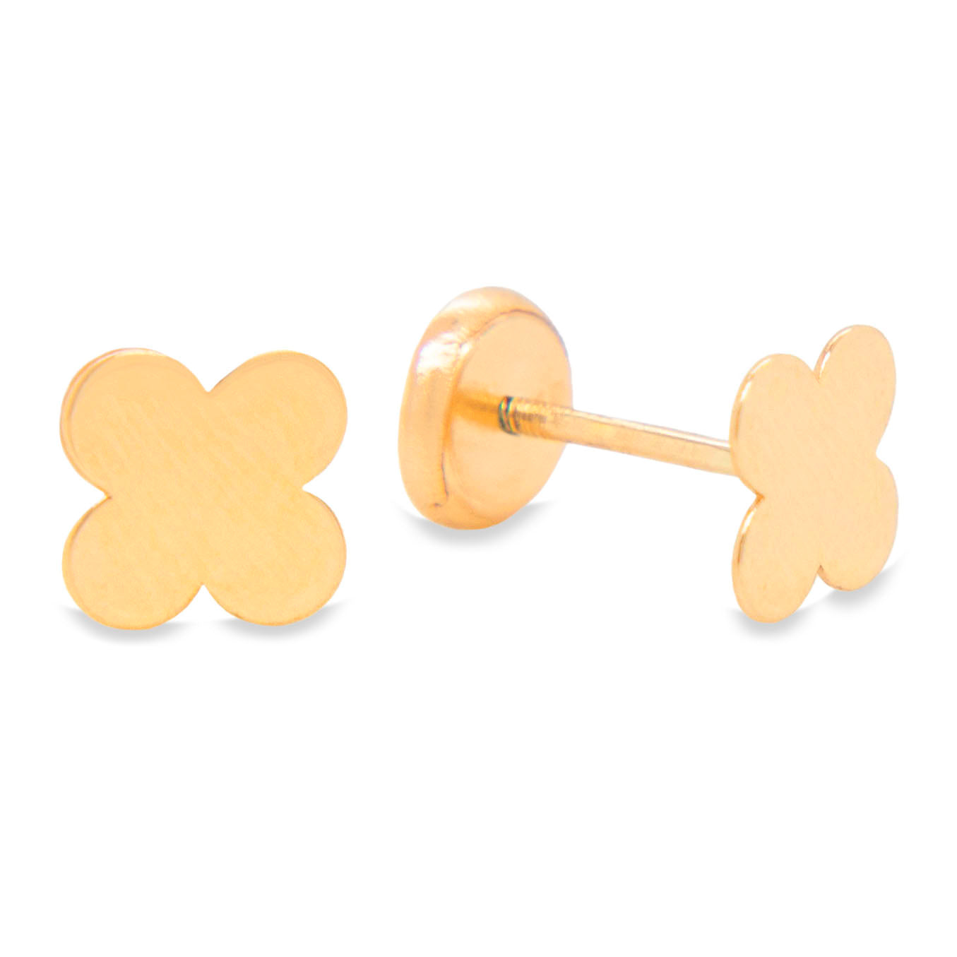 14K Yellow Gold Large Polished Four-Leaf Clover Screwback Earrings