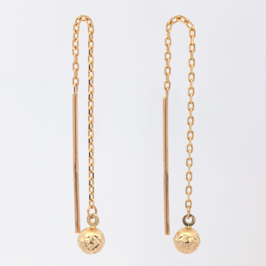 14K Yellow Gold Bar and Beads Threader Earrings