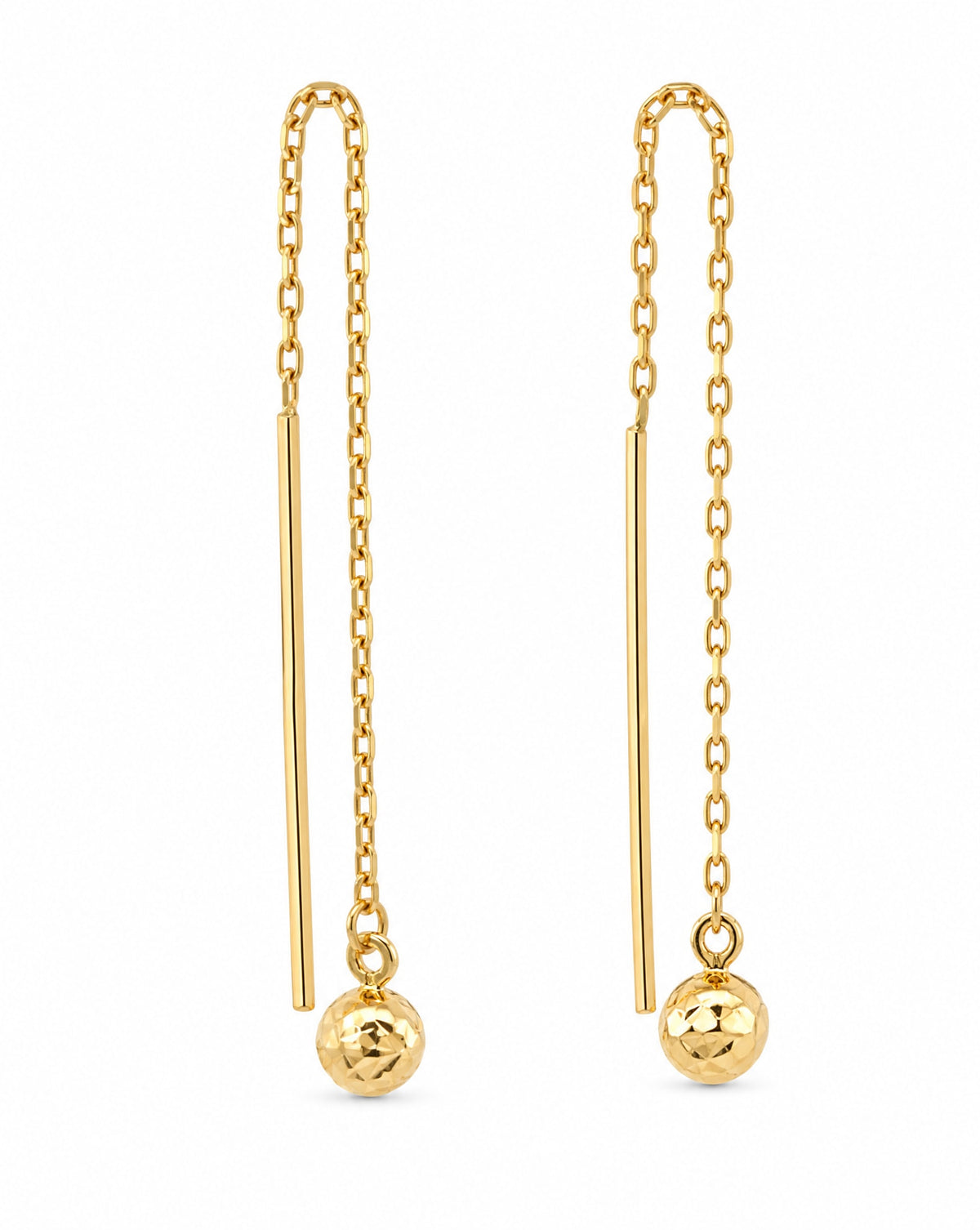 14K Yellow Gold Bar and Beads Threader Earrings