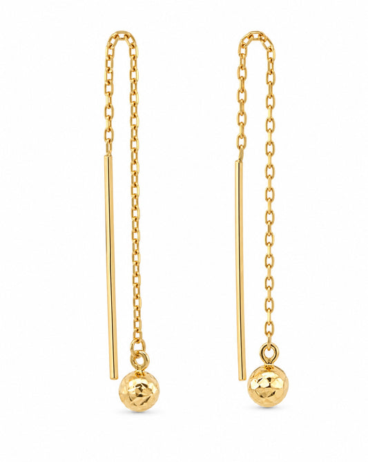 14K Yellow Gold Bar and Beads Threader Earrings