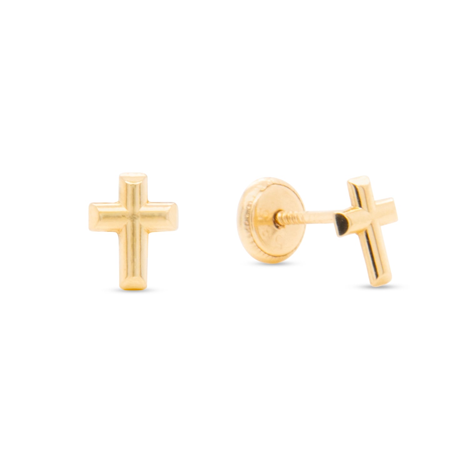 14K Yellow Gold Plain Polished Cross Screwback Earrings