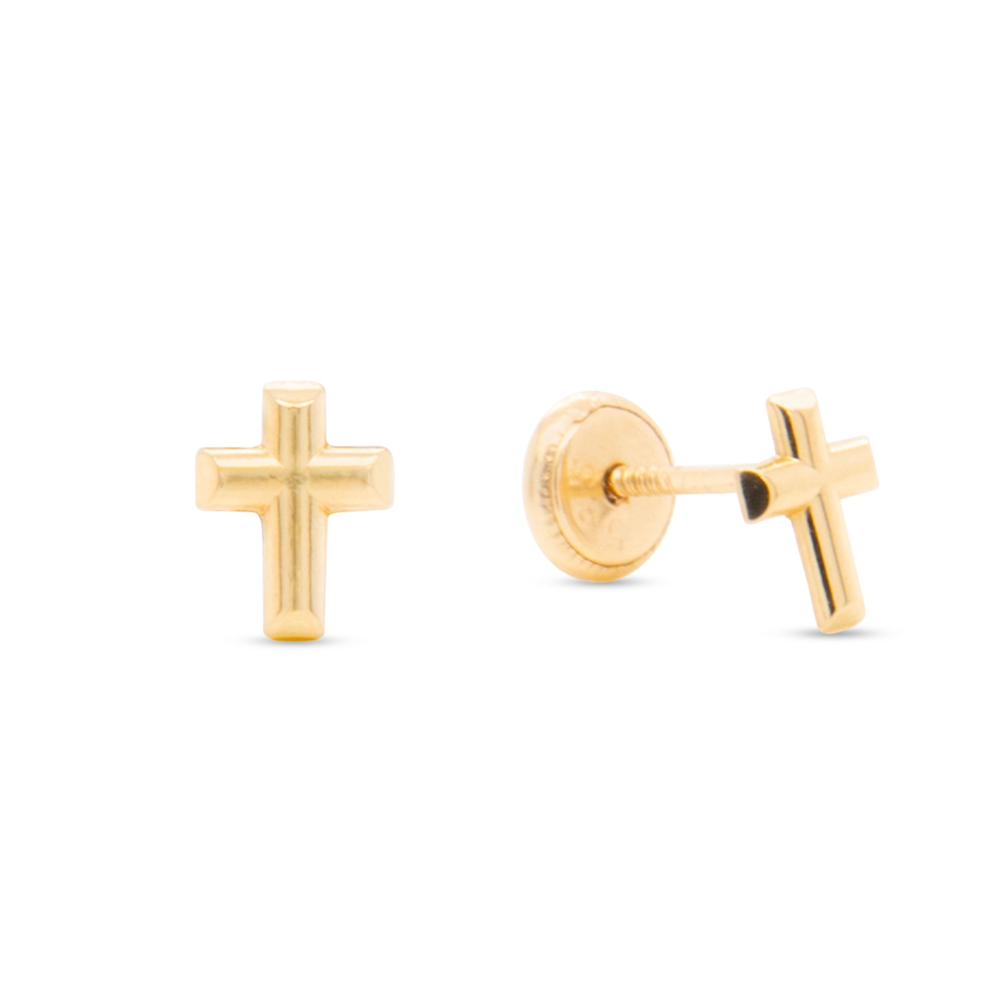 14K Yellow Gold Plain Polished Cross Screwback Earrings