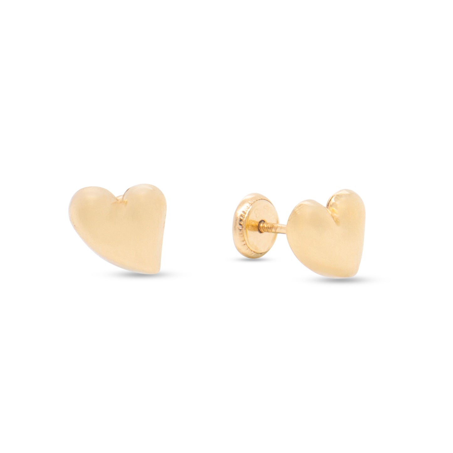 14K Yellow Gold Unique Polished Heart Screwback Earrings