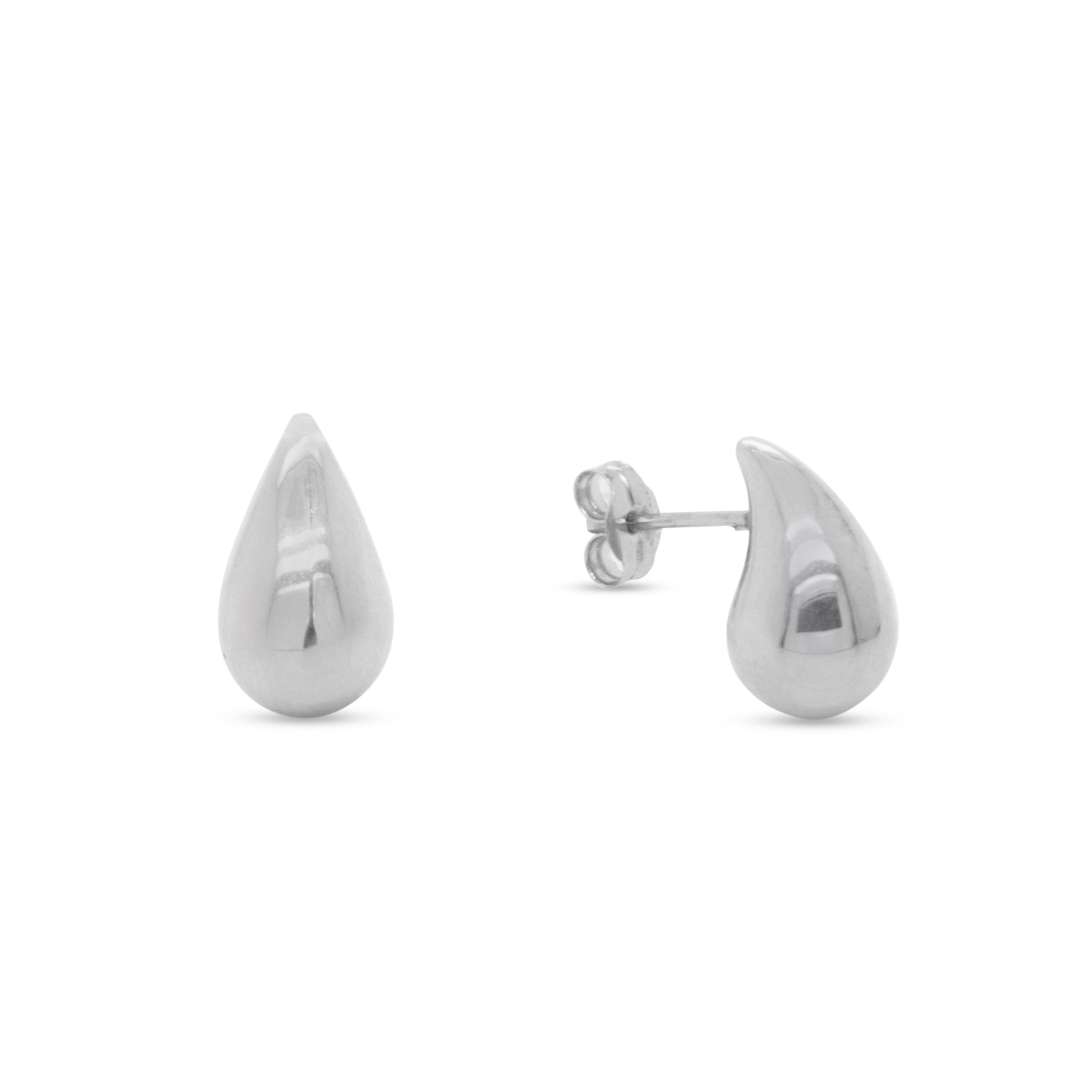 14K White Gold Small Tear Drop Pushback Earrings