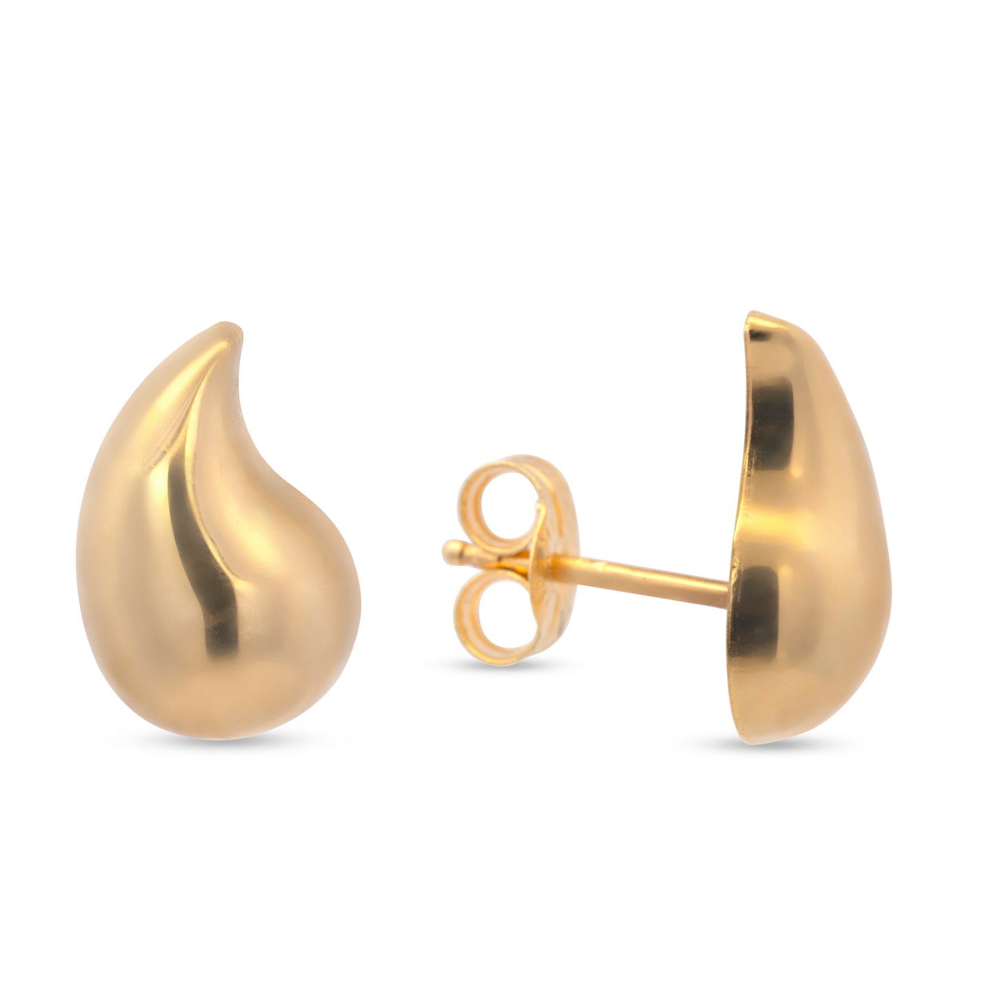 14K Yellow Gold Medium Abstract Tear Drop Pushback Earrings