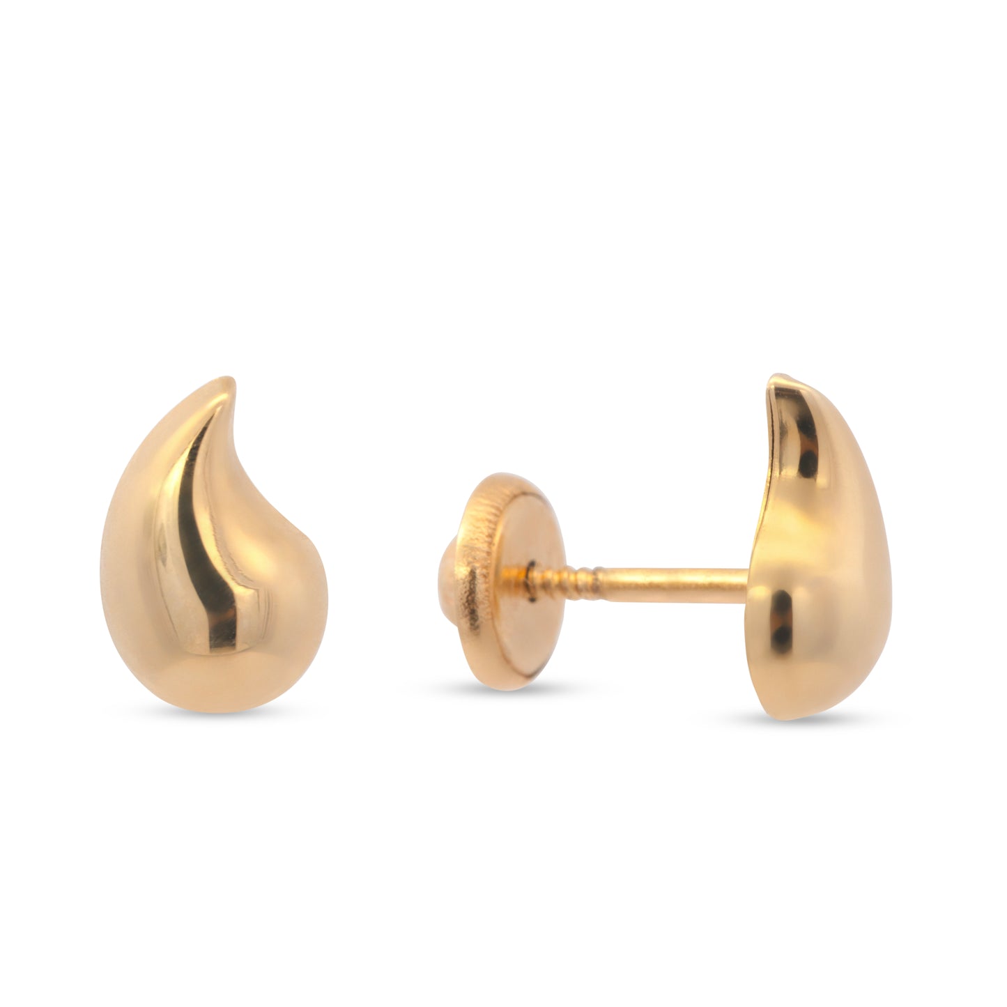 14K Yellow Gold Small Abstract Tear Drop Screwback Earrings