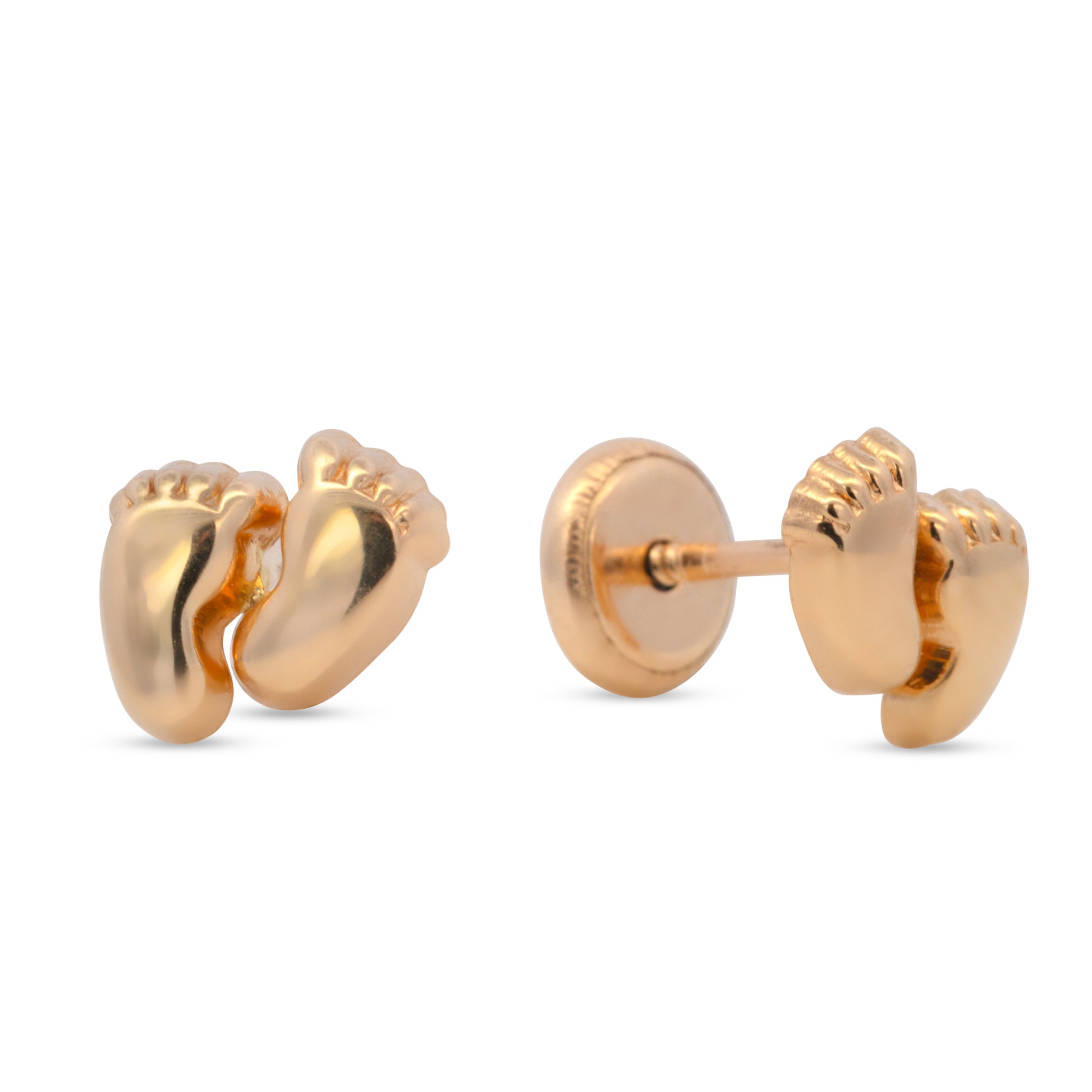 14K Yellow Gold Polished Baby Foot Screwback Earrings