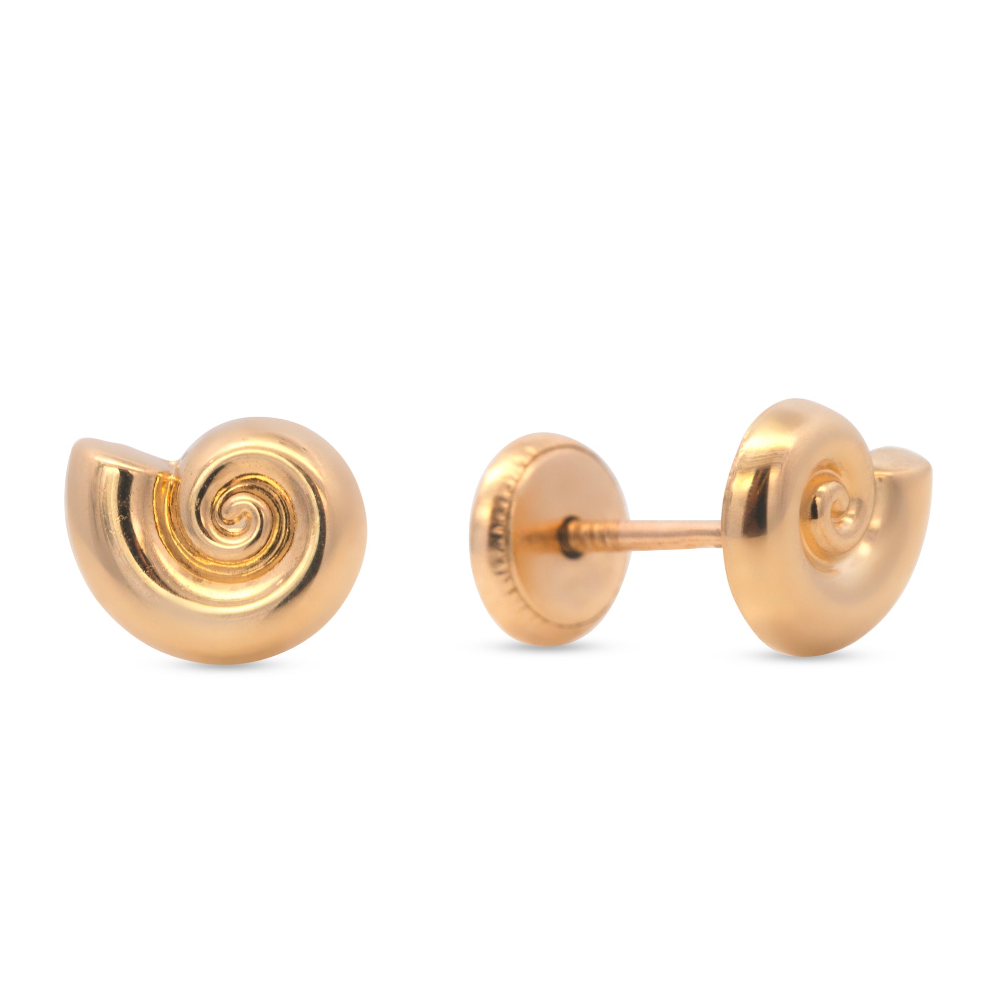 14K Yellow Gold Small Spiral Snail Shell Screwback Earrings