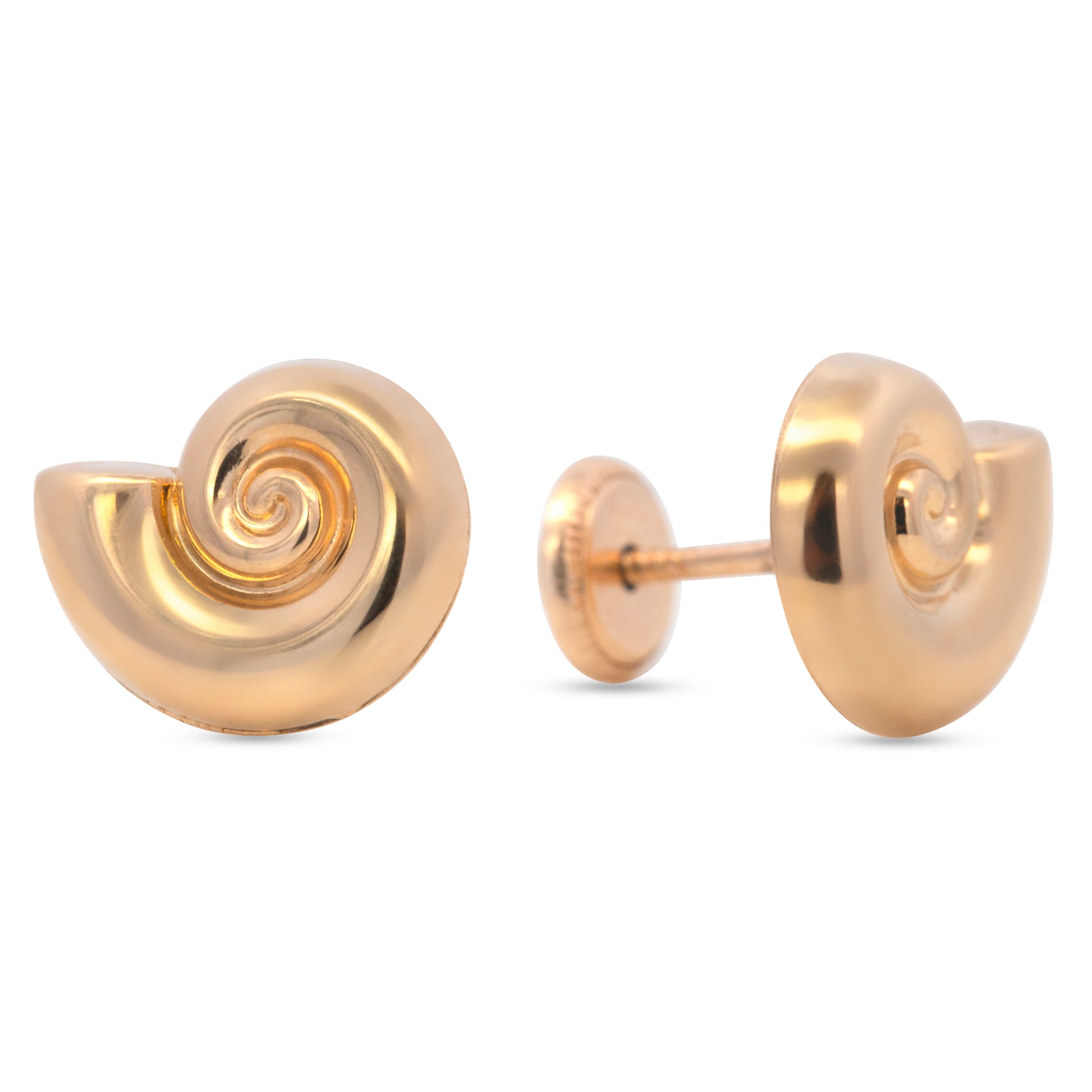 14K Yellow Gold Spiral Snail Shell Screwback Earrings
