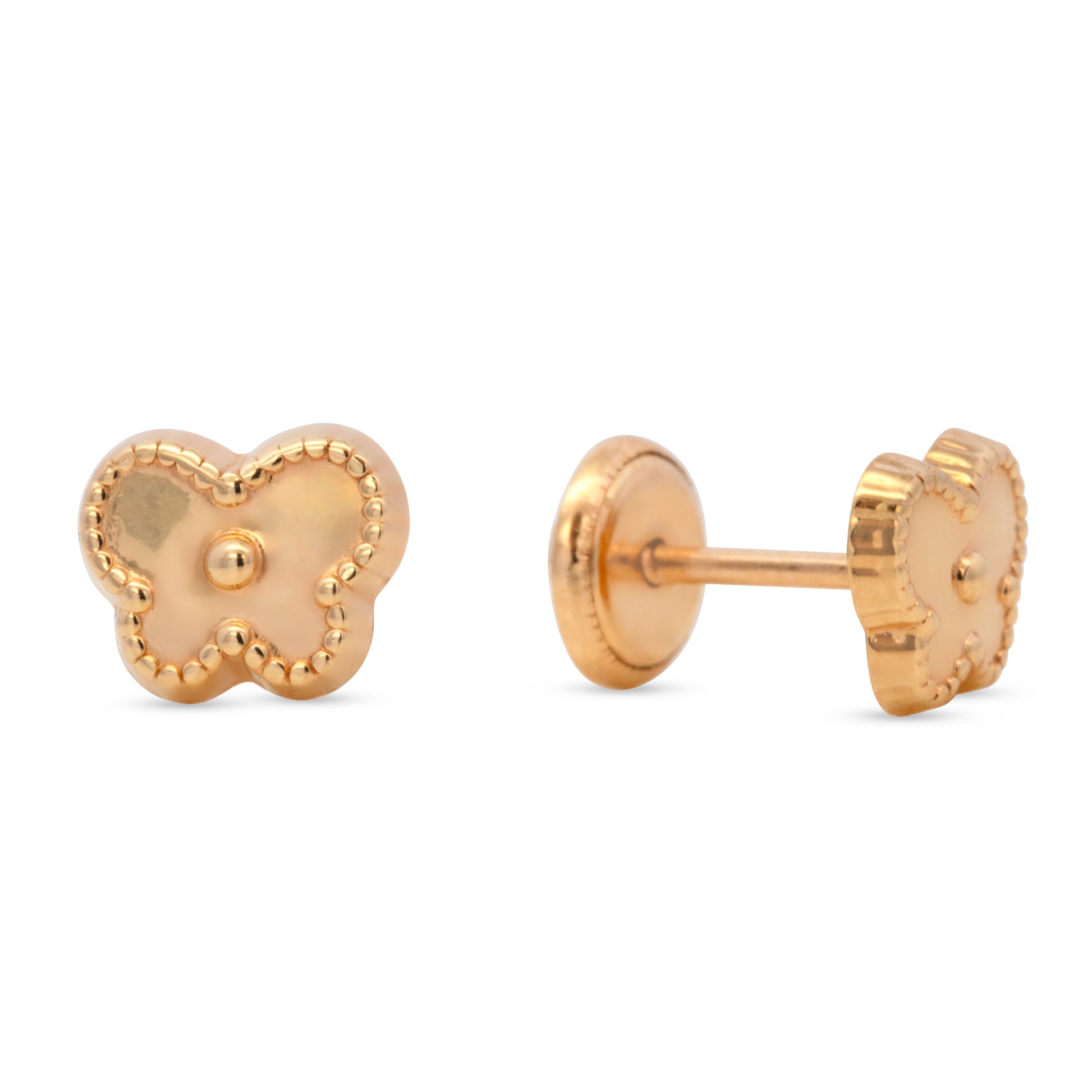 14K Yellow Gold Textured Butterfly Screwback Earrings