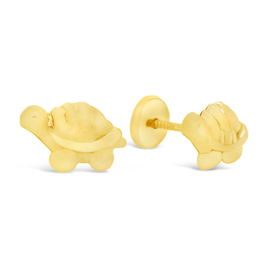 14K Yellow Gold Polished Turtle Screwback Earrings