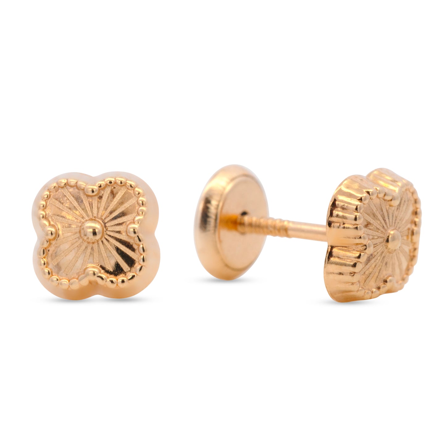 14K Yellow Gold Textured Clover Screwback Earrings
