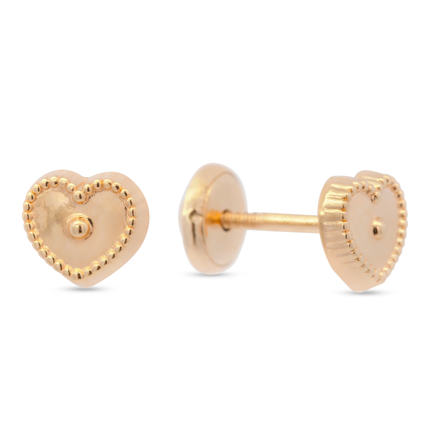 14K Yellow Gold Detailed Heart Screwback Earrings