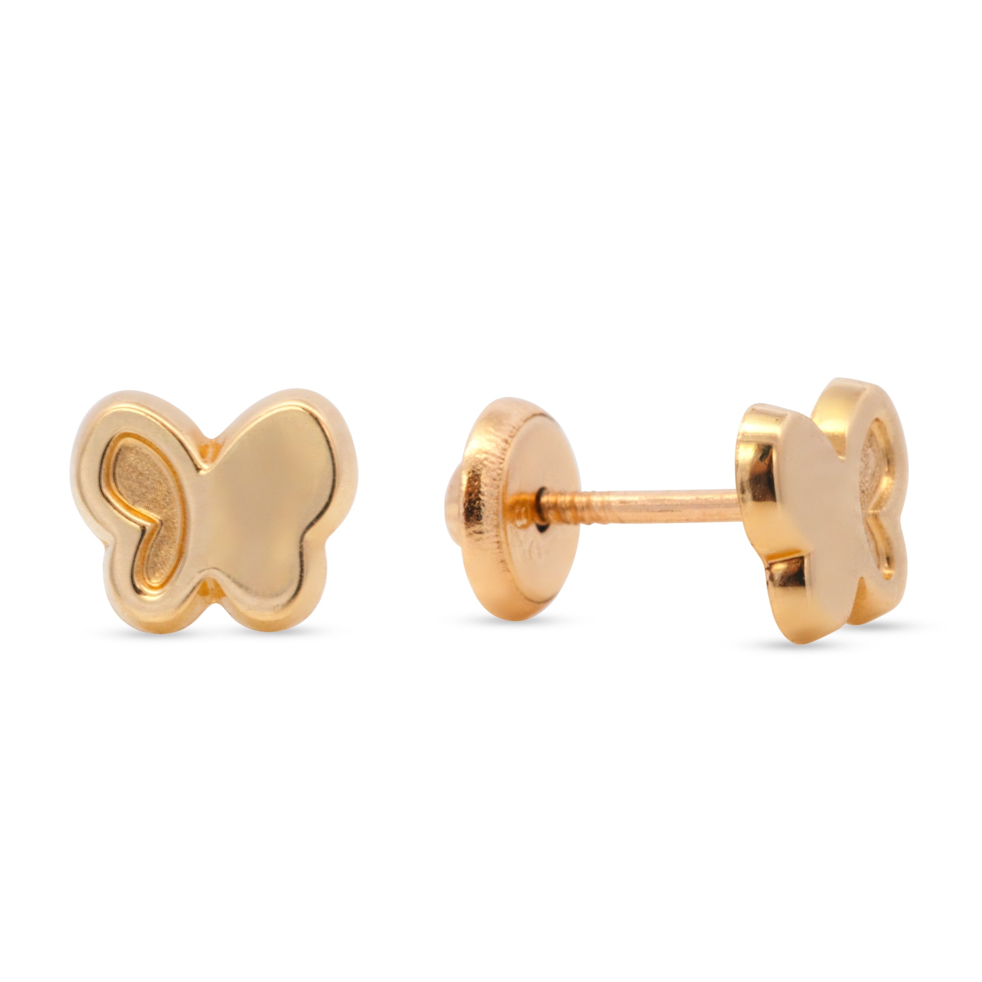 14K Yellow Gold Detailed Butterfly Screwback Earrings