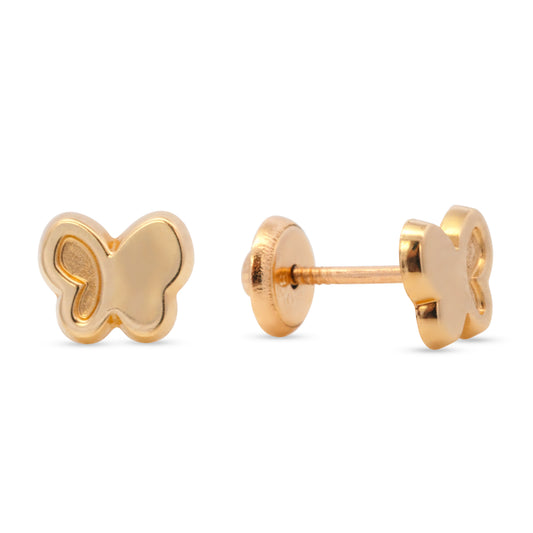14K Yellow Gold Detailed Butterfly Screwback Earrings
