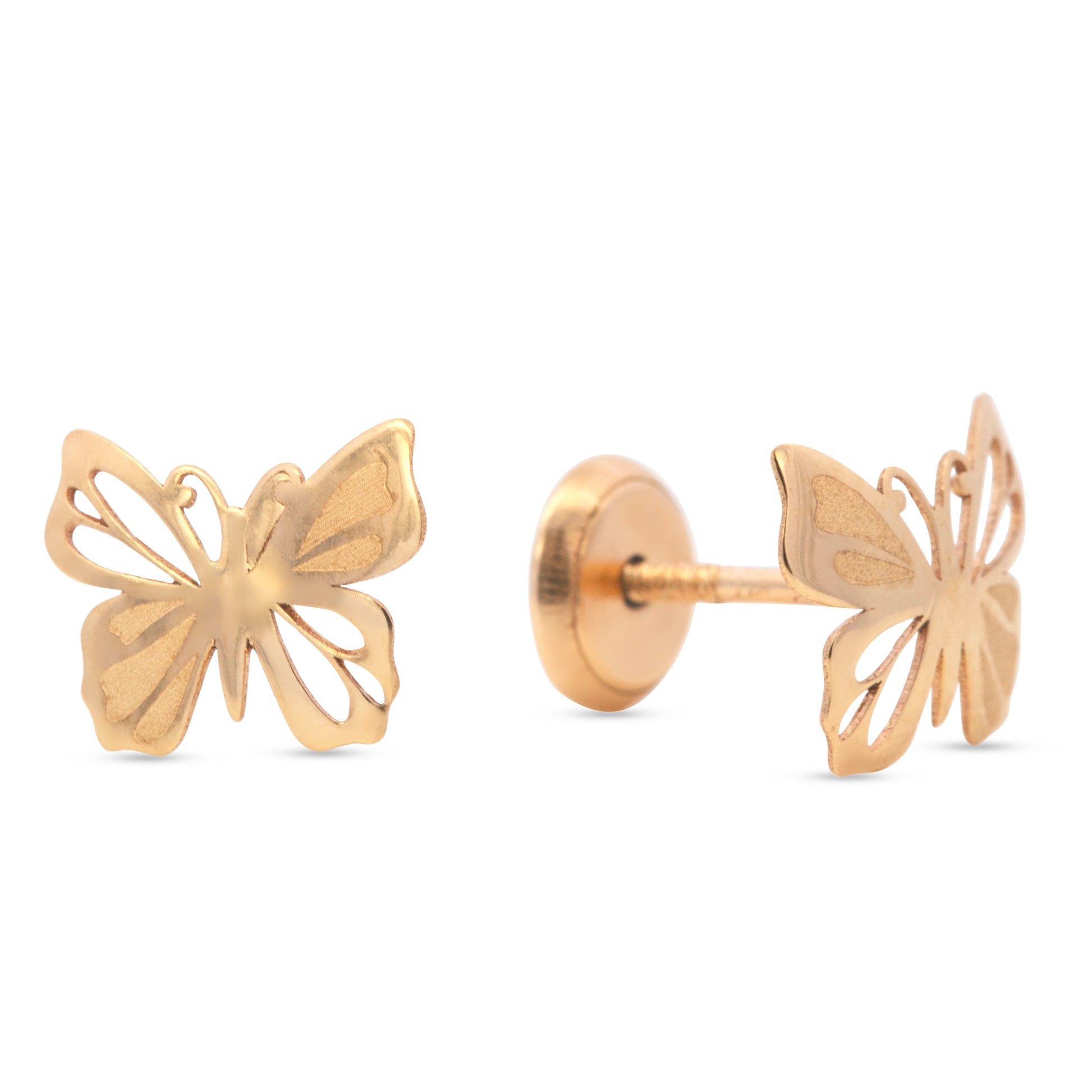 14K Yellow Gold Unique Butterfly Screwback Earrings
