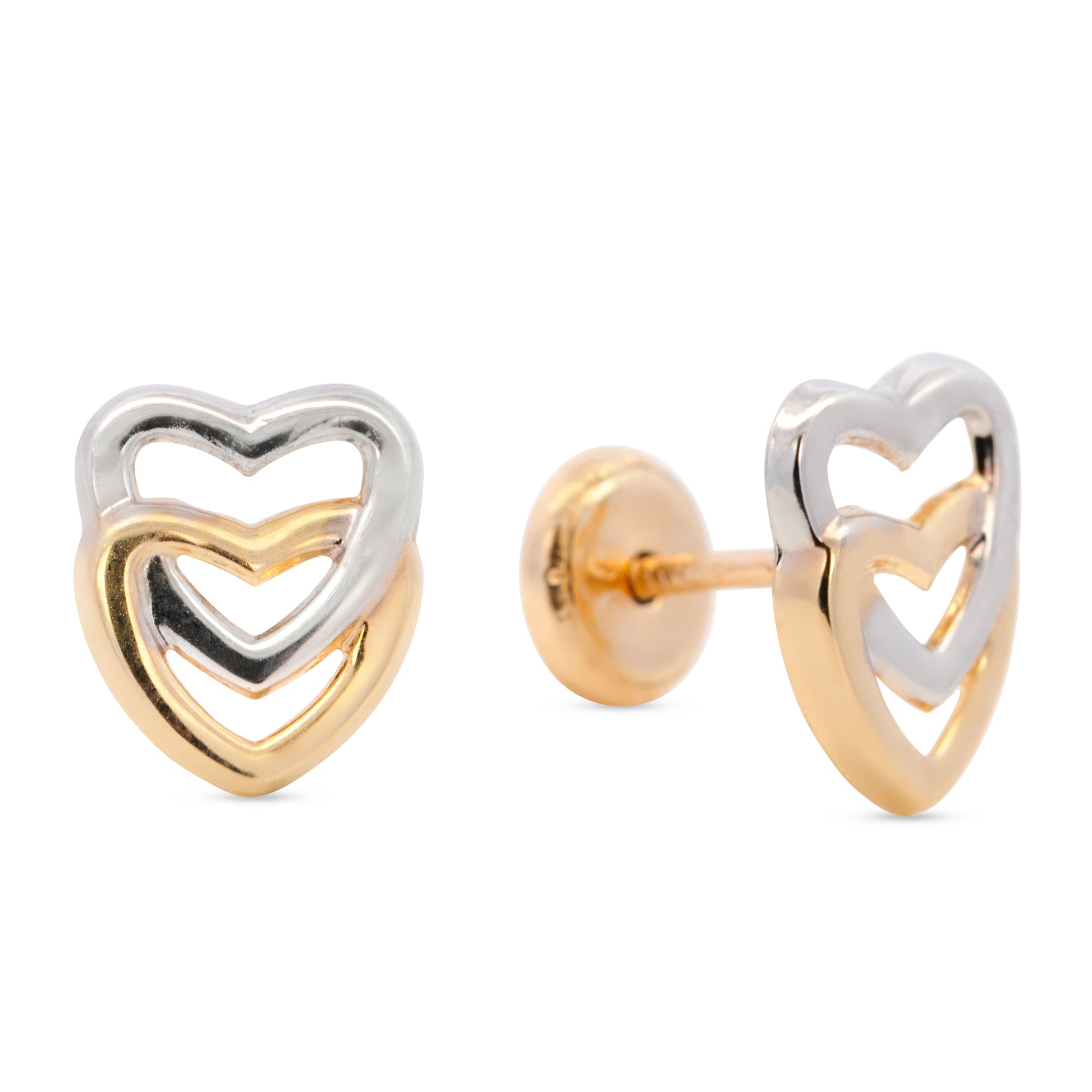 14K Two-Tone Gold Interlocking Heart Screwback Earrings