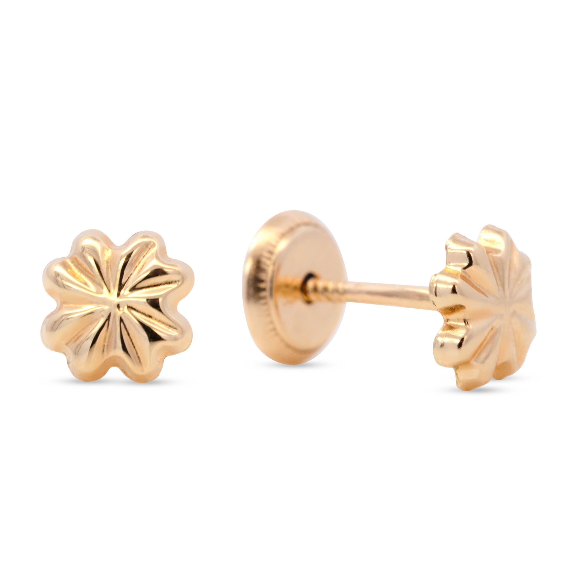 14K Yellow Gold Floral Screwback Earrings