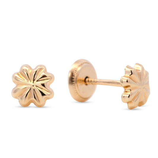 14K Yellow Gold Floral Screwback Earrings