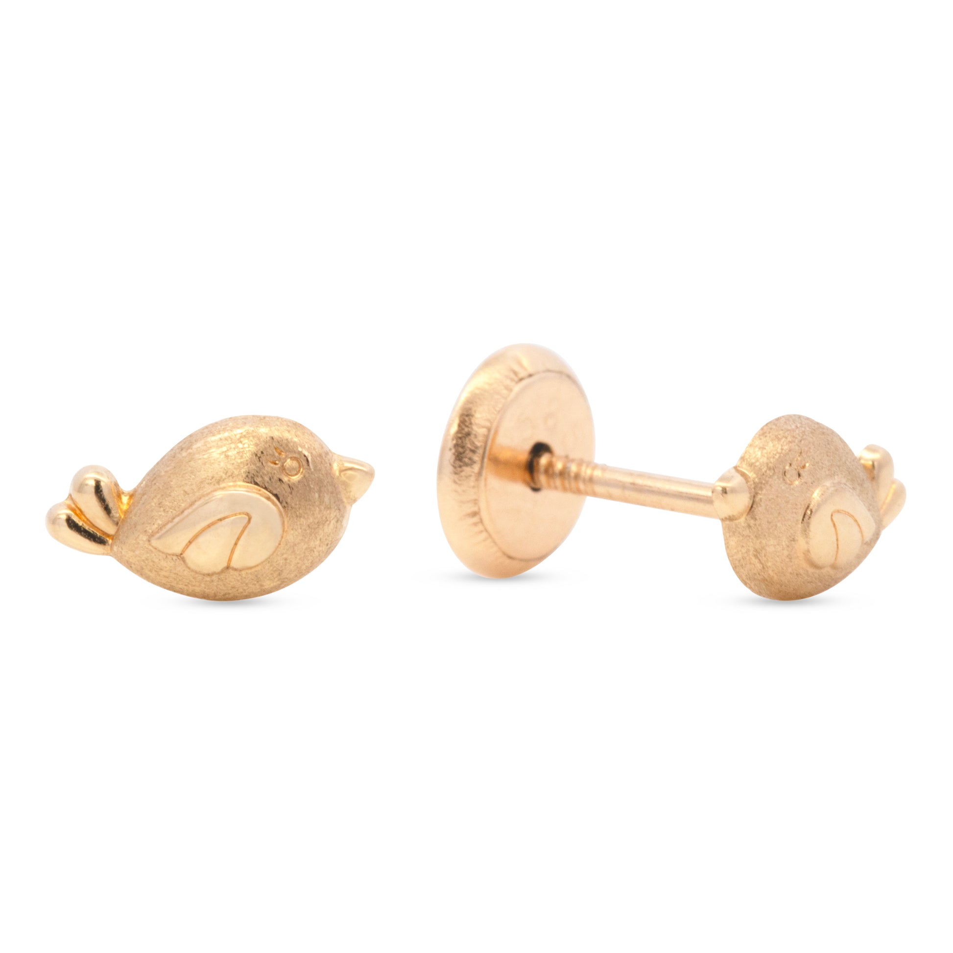 14K Yellow Gold Textured Bird Screwback Earrings