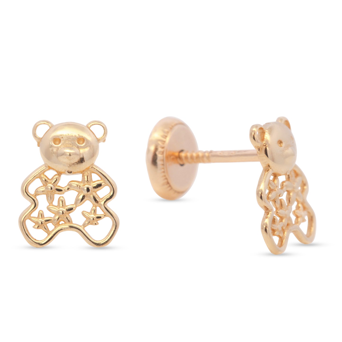 14K Yellow Gold Openwork Bear Screwback Earrings