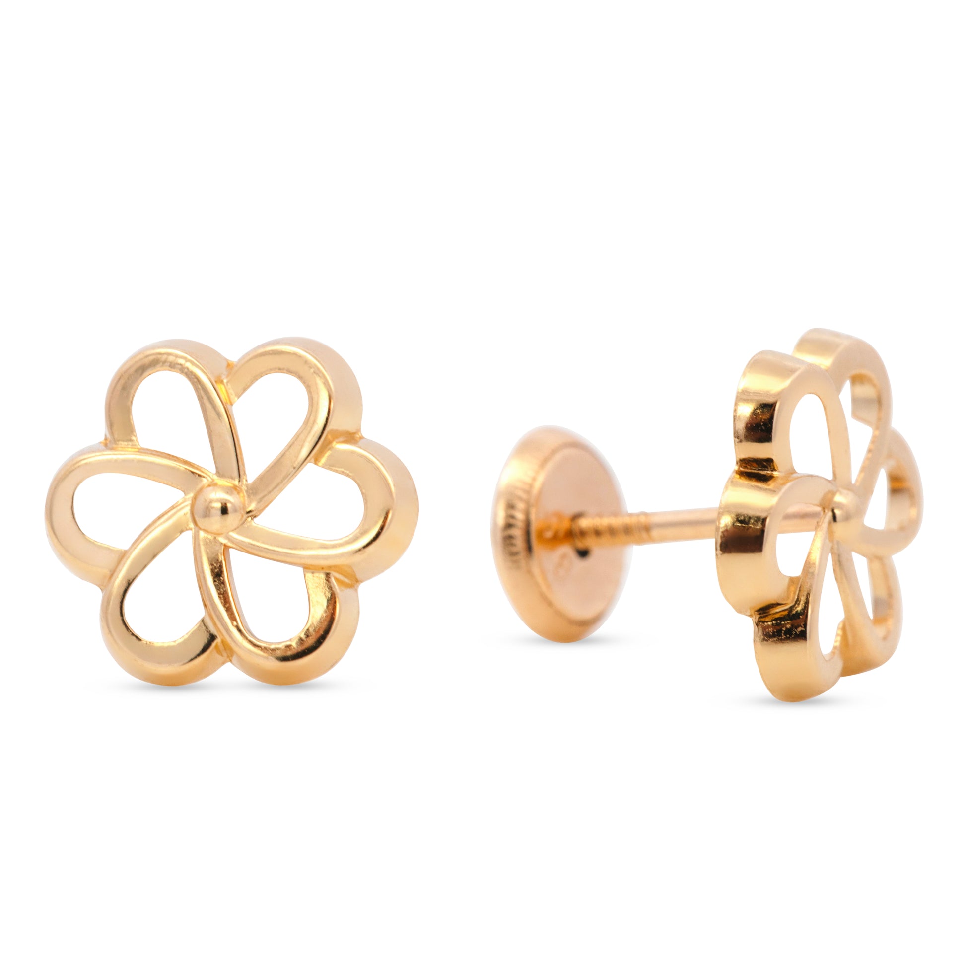 14K Yellow Gold Large Open-Petal Flower Screwback Earrings