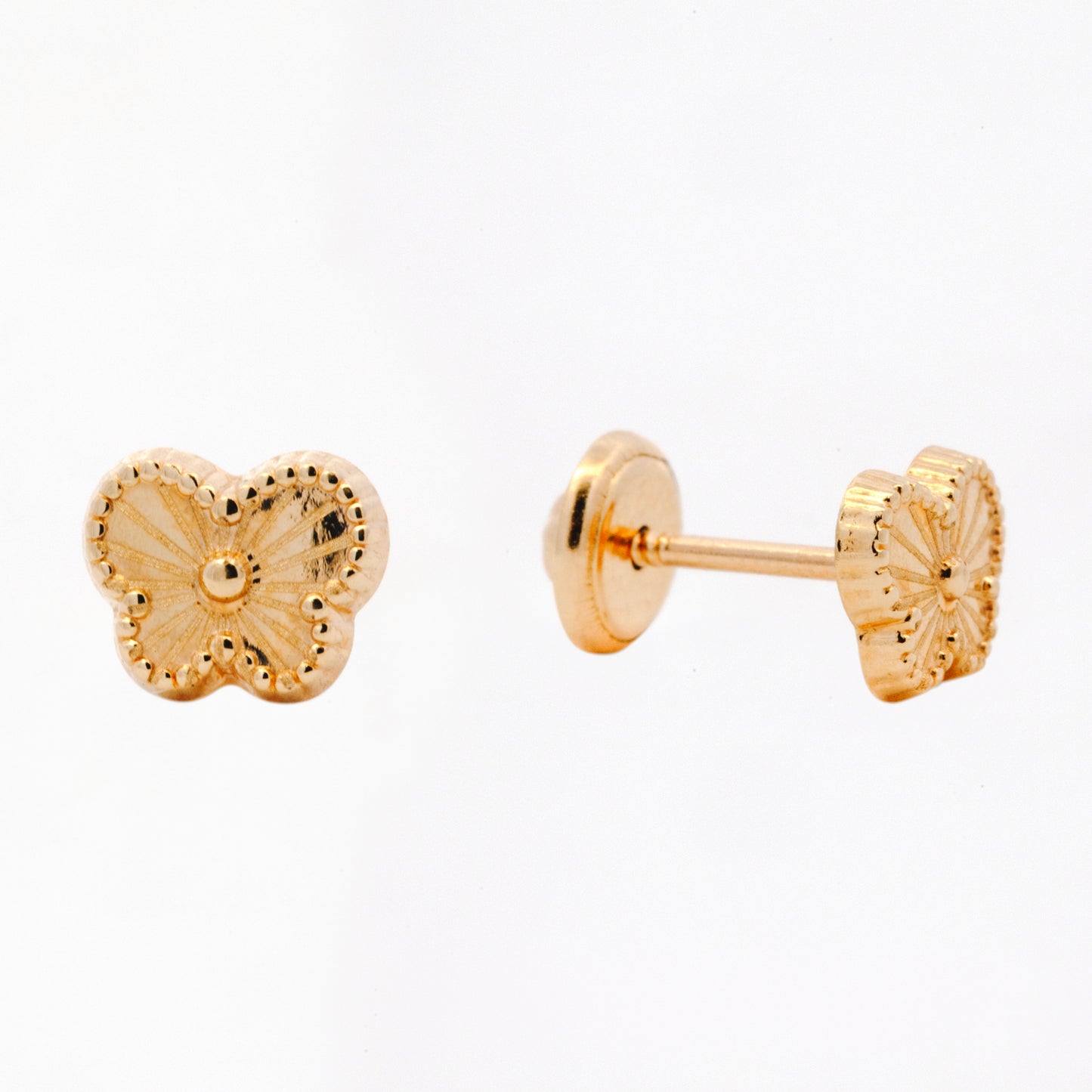 14K Yellow Gold Beaded Edge Butterfly Screwback Earring