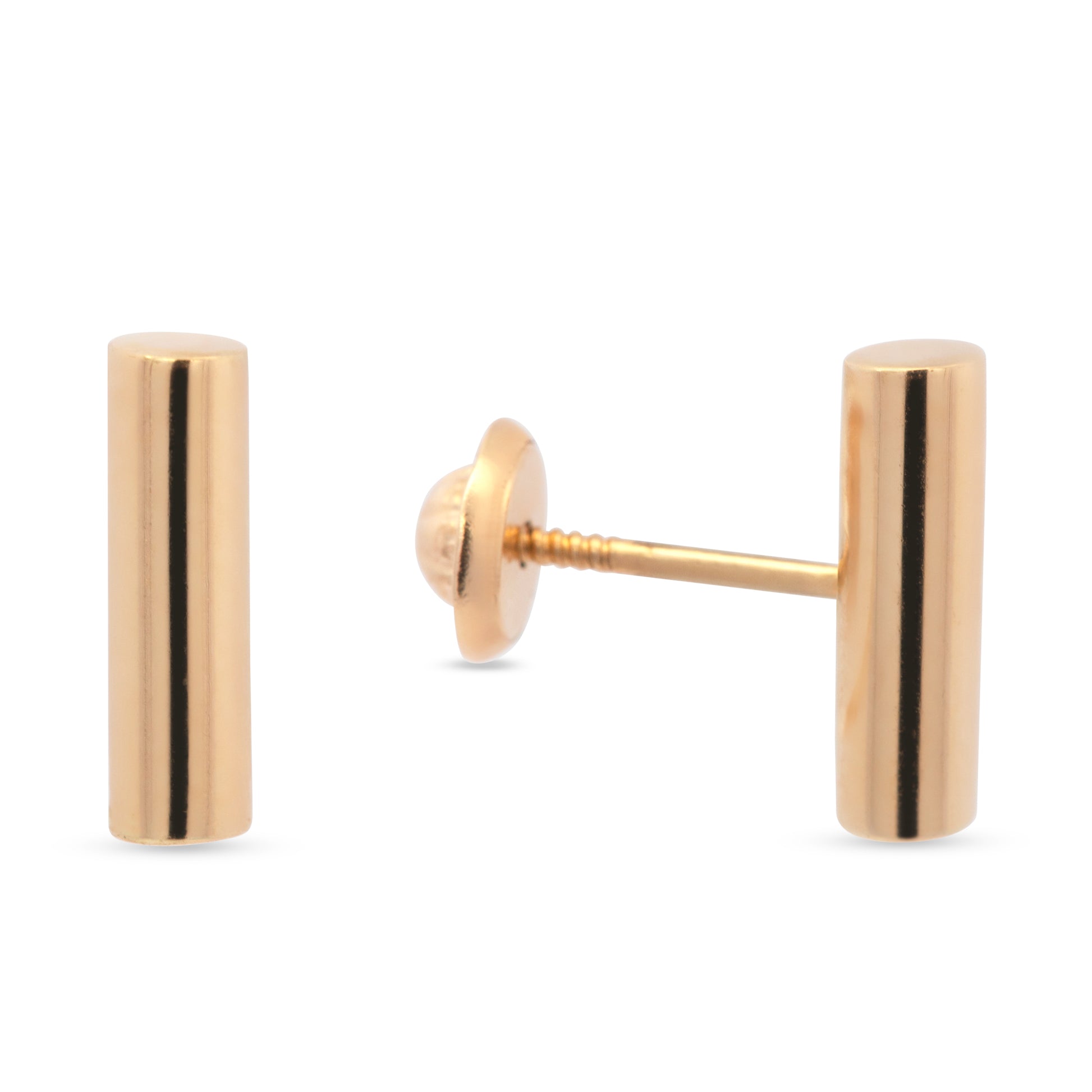 14K Yellow Gold Large Polished Bar Stud Screwback Earrings