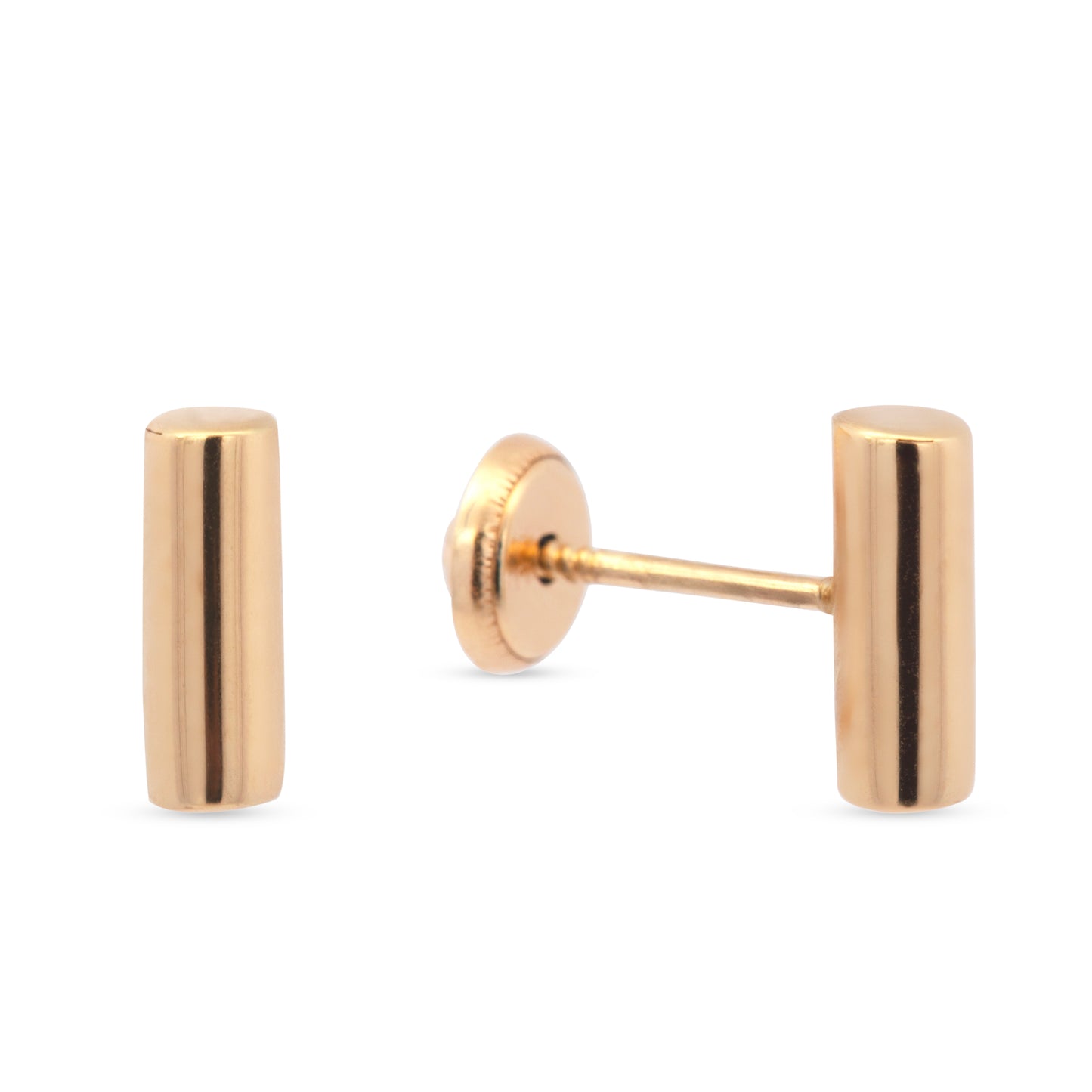 14K Yellow Gold Small Polished Bar Stud Screwback Earrings