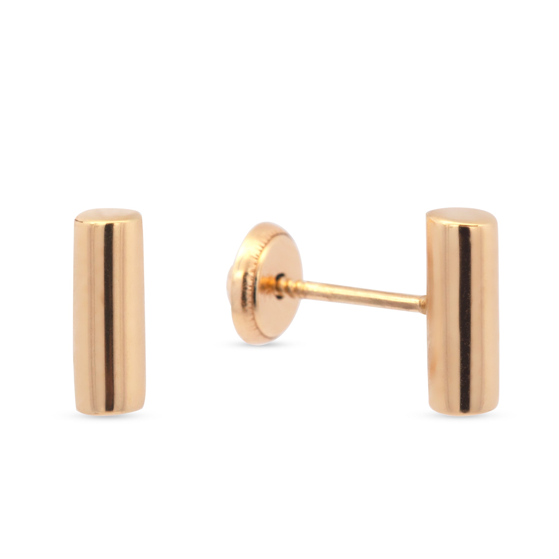 14K Yellow Gold Small Polished Bar Stud Screwback Earrings