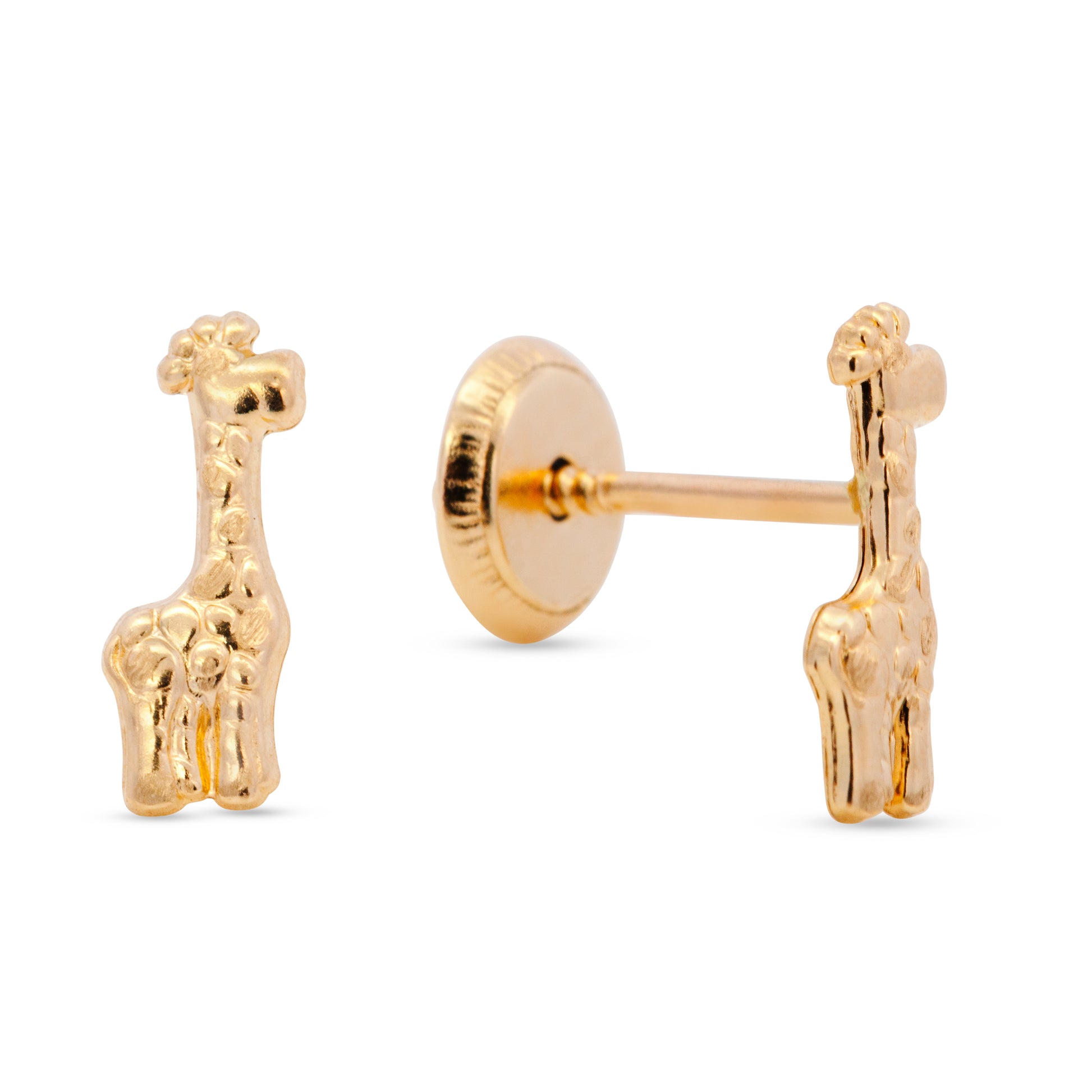 14K Yellow Gold Detailed Giraffe Screwback Earrings