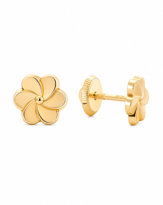 14K Yellow Gold 6 Petals Flower Screwback Earring