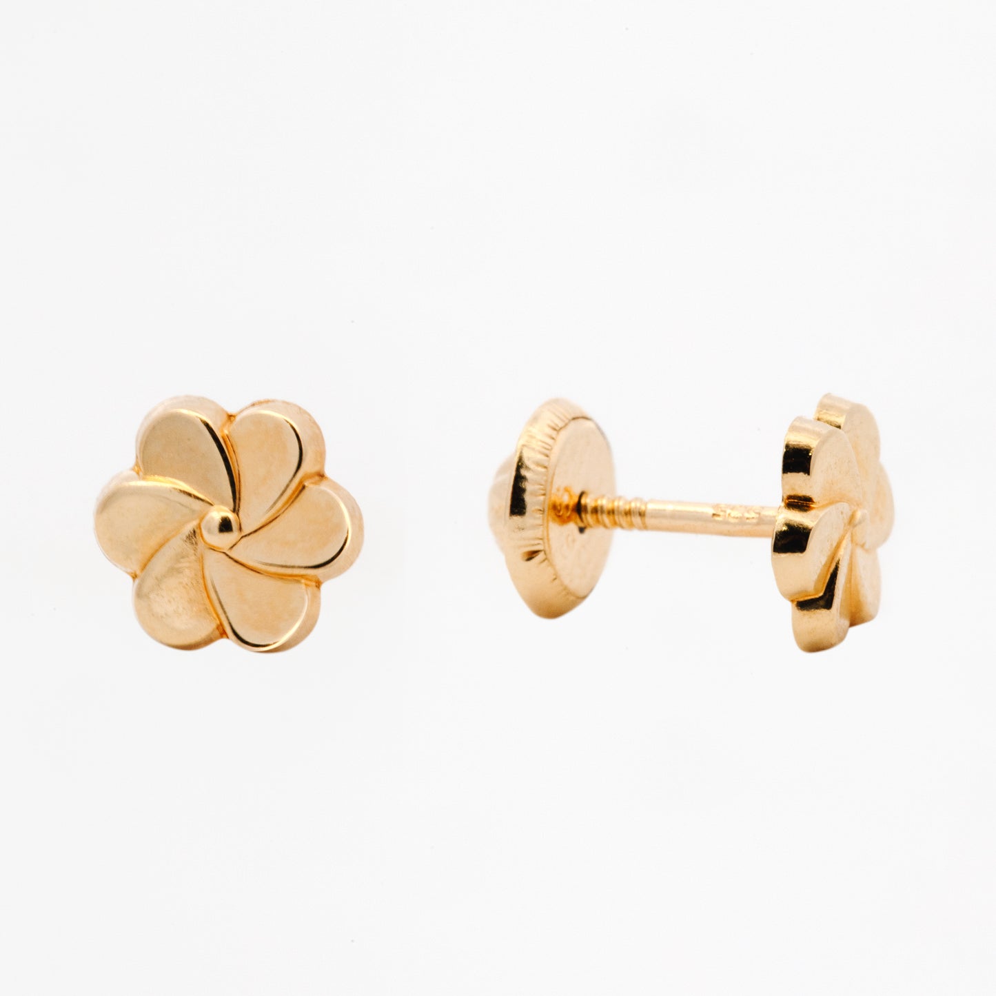 14K Yellow Gold 6 Petals Flower Screwback Earring