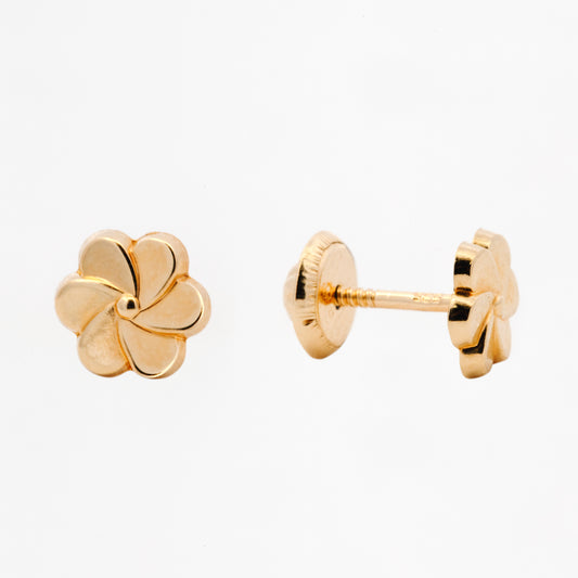 14K Yellow Gold 6 Petals Flower Screwback Earring