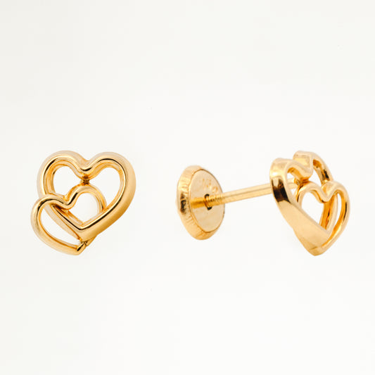 14K Yellow Gold Double Open Heart Screwback Earring