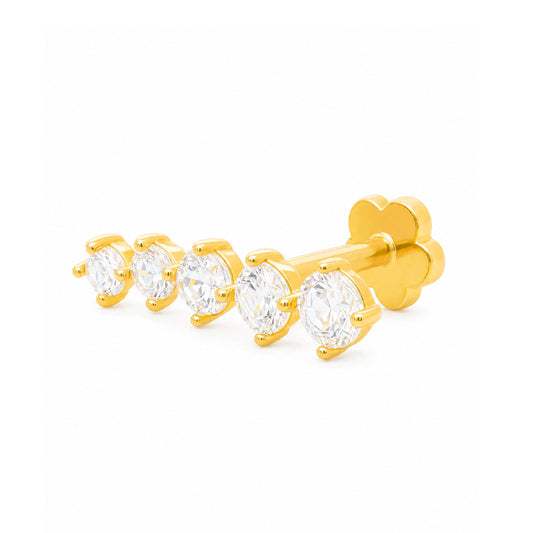 14K Yellow Gold 5 Round CZ Climber Cartilage Earring