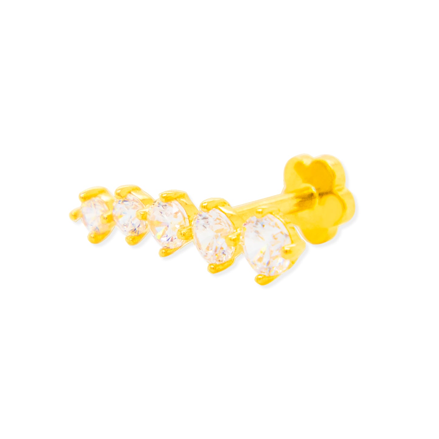 14K Yellow Gold 5 Round CZ Climber Cartilage Earring