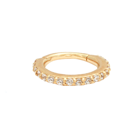 14K Yellow Gold CZ Cartilage Hoop Earring- 9mm