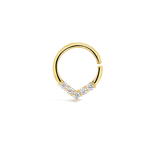 14K Yellow Gold CZ V-Shaped Cartilage Hoop Earring