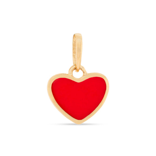 14k Yellow Gold Red Enamel Heart Pendant