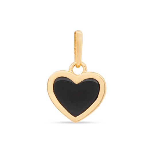 14k Yellow Gold Black Enamel Heart Pendant