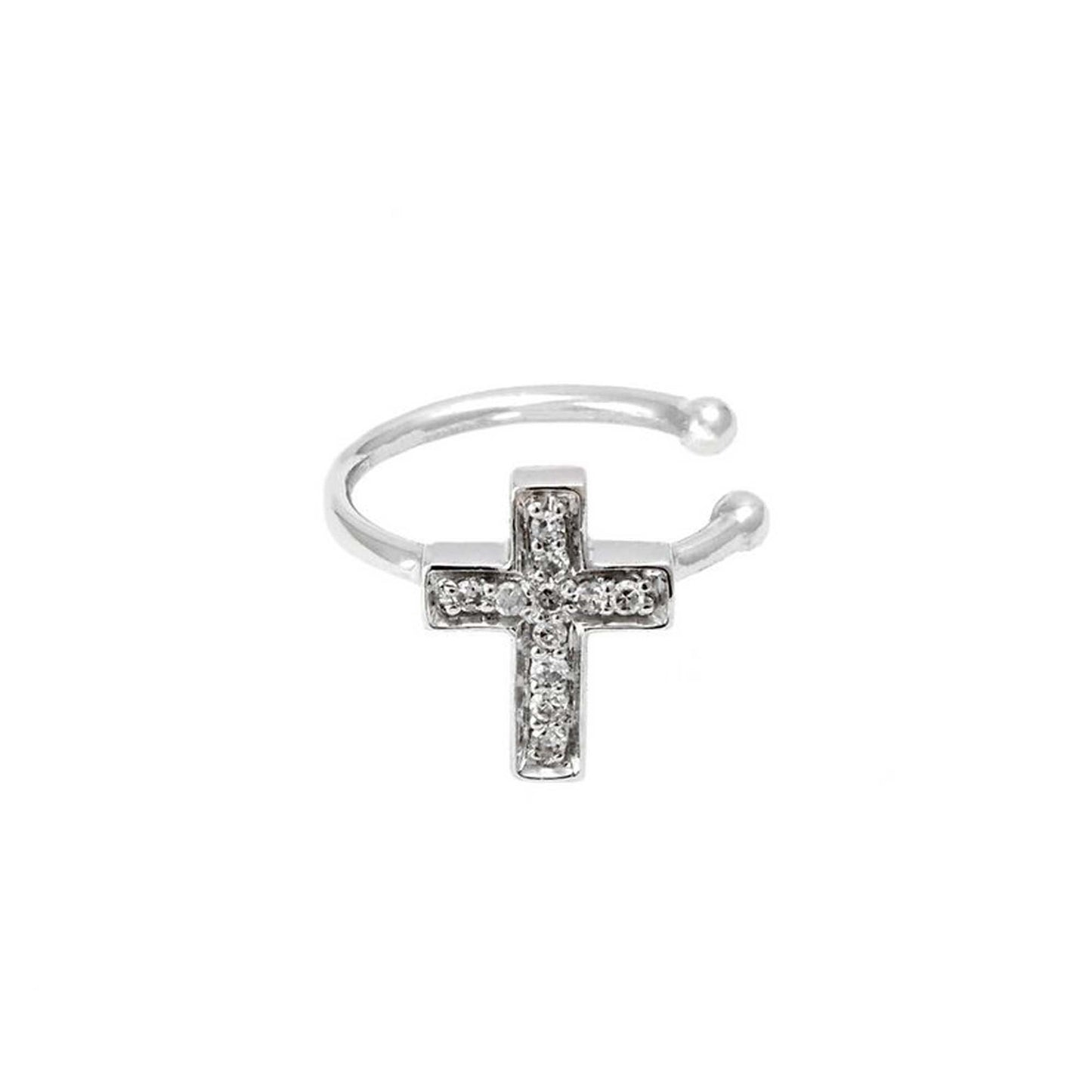 14K White Gold Diamond Cross Ear Cuff