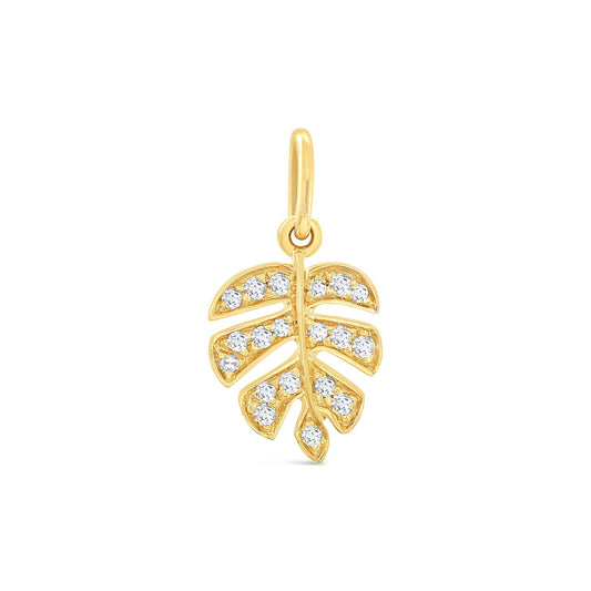 14K Yellow Gold Diamond Monstera Leaf Pendant