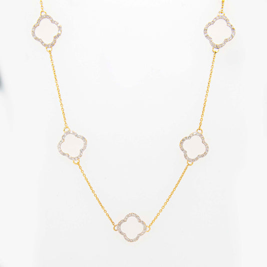 14K Yellow Gold Diamond Clover Station Necklace