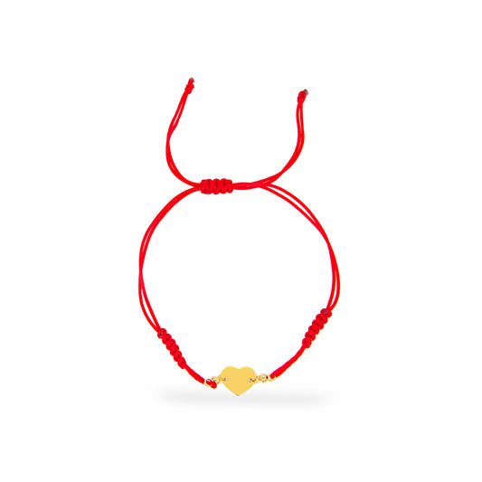 14K Yellow Gold Red String Heart Bracelet