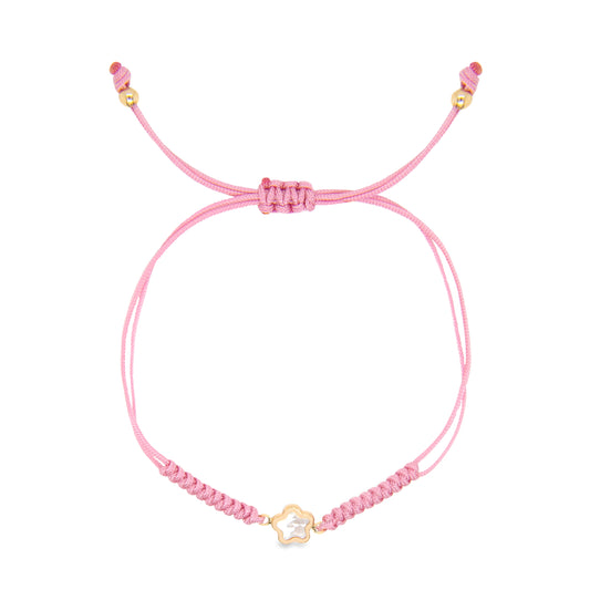 14K Yellow Gold Pink String Mother of Pearl Star Bracelet