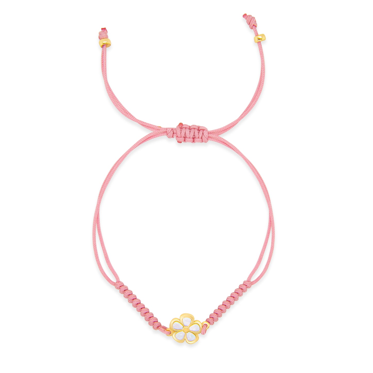 14K Yellow Gold Pink String Small Mother of Pearl Flower Bracelet