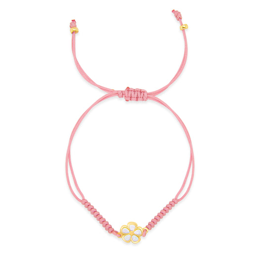 14K Yellow Gold Pink String Small Mother of Pearl Flower Bracelet