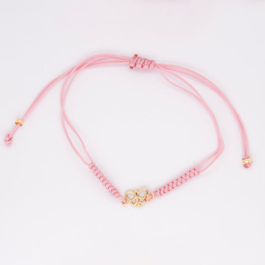 14K Yellow Gold Pink String Mother of Pearl Butterfly Bracelet