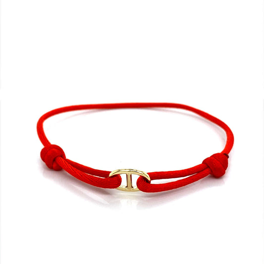 14K Yellow Gold Red String Mariner Link Bracelet
